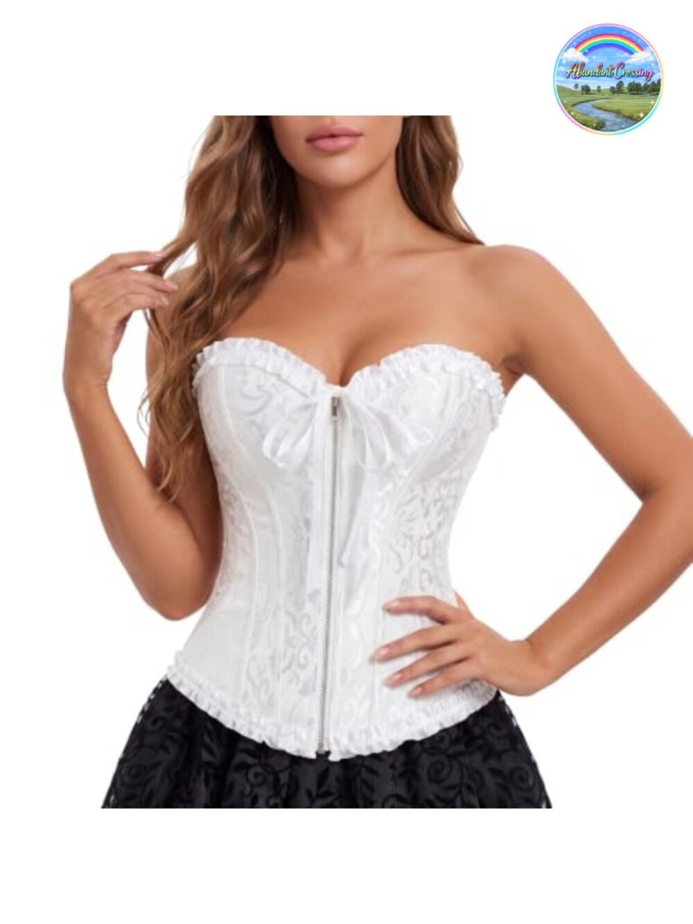 Overbust Corset Top Lace Up Zipper Front Bustier for Cosplay Party